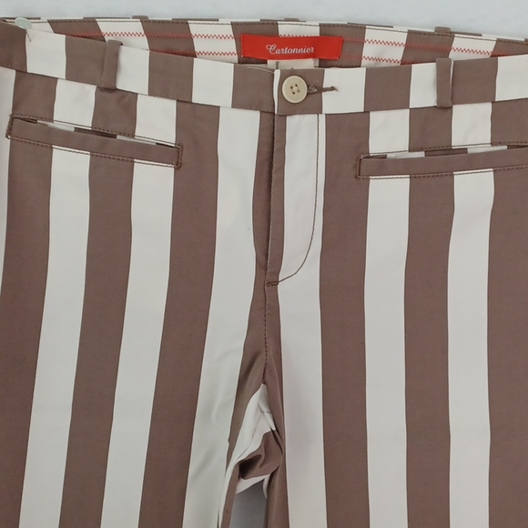 Woman's Cartonnier Capris, Brown/White Stripe, Cotton/Spandex,  Size 8 - Picture 3 of 7